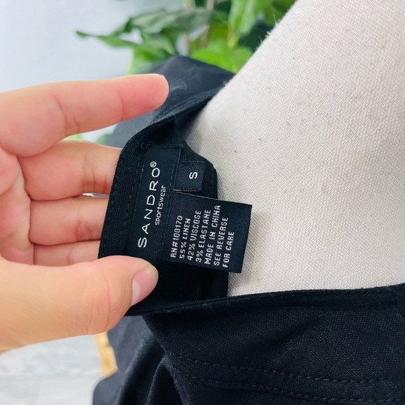 SANDRO Sportswear Black Linen Blend Peplum Button Down Jacket Blazer - Picture 6 of 6